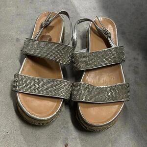 Silver sparkle rhinestone one doubles strap espadrille platform sandals